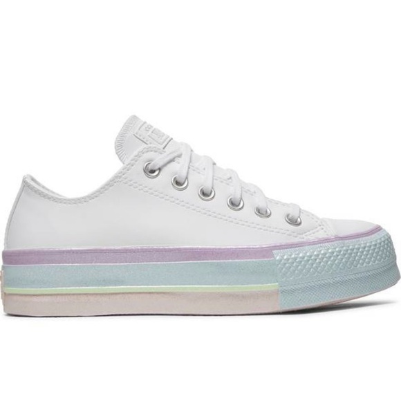 Women’s Chuck Taylor All-Star Lift Ox Platform Shoes Pastel Glitter Rainbow - Picture 1 of 6